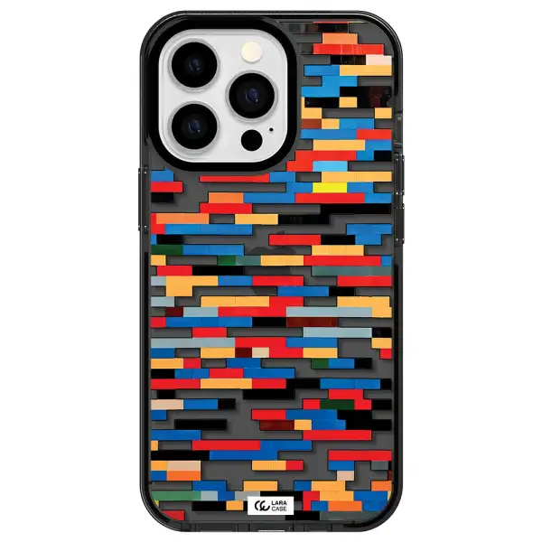 a colorful rectangular pattern on a white surface Apple iPhone 13 Pro impact Smoke Black Case