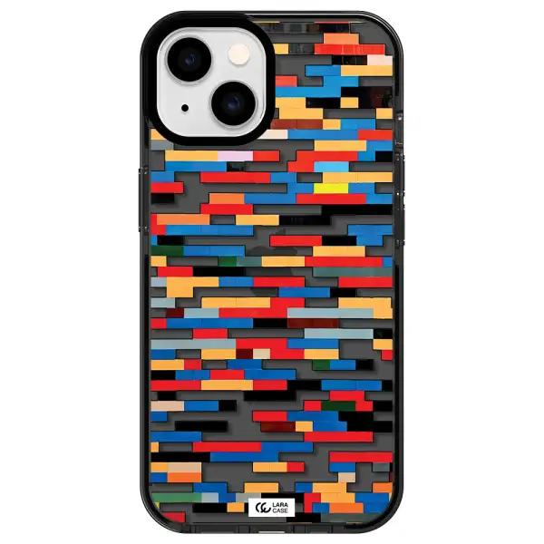 a colorful rectangular pattern on a white surface Apple iPhone 14 impact Smoke Black Case