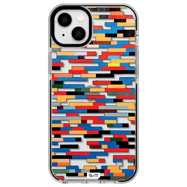 a colorful rectangular pattern on a white surface Apple iPhone 14 plus impact black border Case