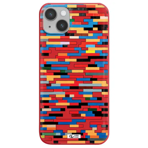 a colorful rectangular pattern on a white surface Apple iPhone 14 plus Silicone Imperial Red Case