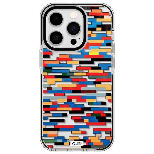 a colorful rectangular pattern on a white surface Apple iPhone 14 pro impact black border Case