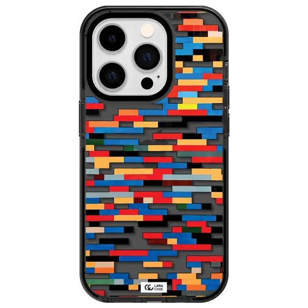 a colorful rectangular pattern on a white surface Apple iPhone 14 pro impact Smoke Black Case