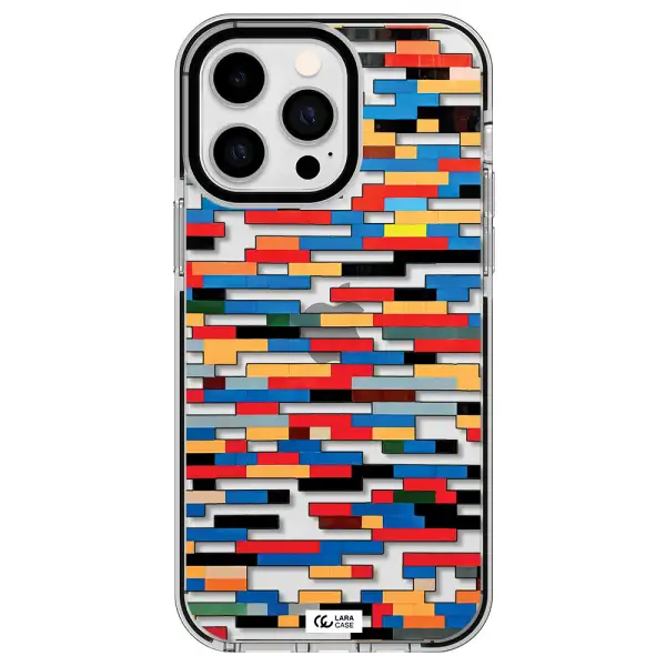 a colorful rectangular pattern on a white surface Apple iPhone 14 pro max impact black border Case