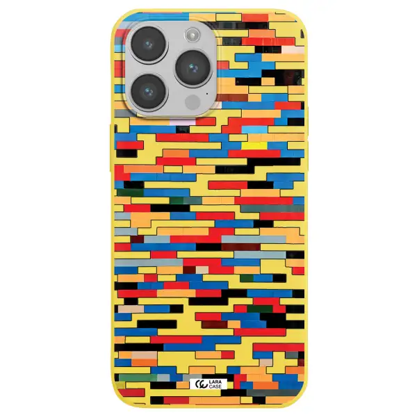 a colorful rectangular pattern on a white surface Apple iPhone 14 pro max Silicone canary yellow Case