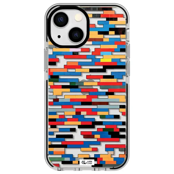 a colorful rectangular pattern on a white surface Apple iPhone 15 impact black border Case