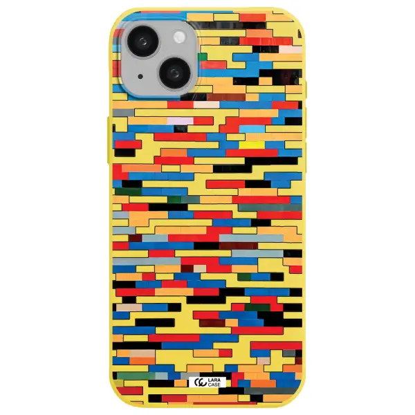 a colorful rectangular pattern on a white surface Apple iphone 15 plus Silicone canary yellow Case