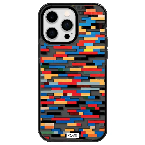 a colorful rectangular pattern on a white surface Apple iPhone 15 Pro Max impact Smoke Black Case
