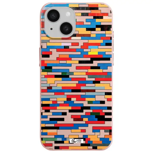 A Colorful Rectangular Pattern On A White Surface Apple Iphone 15 Silicone Pastel Pink Case
