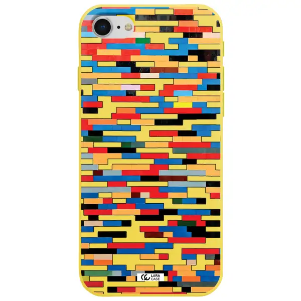 a colorful rectangular pattern on a white surface Apple iPhone se 2020 Silicone canary yellow Case