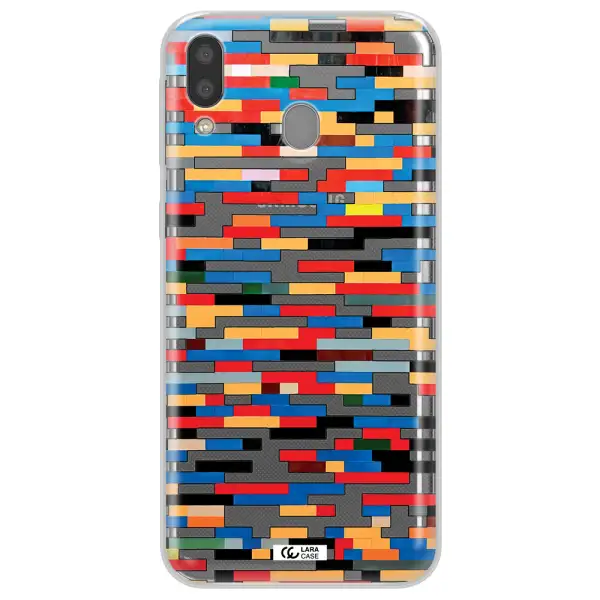 a colorful rectangular pattern on a white surface Samsung M20 Clear TPU Case