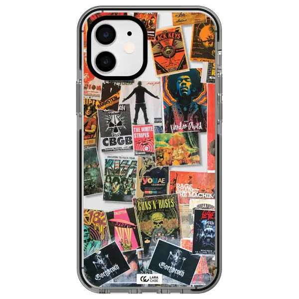 a collection of posters on a wall Apple iPhone 11 impact black border Case