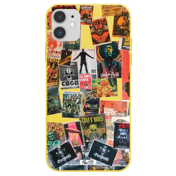 a collection of posters on a wall Apple iPhone 11 Silicone canary yellow Case