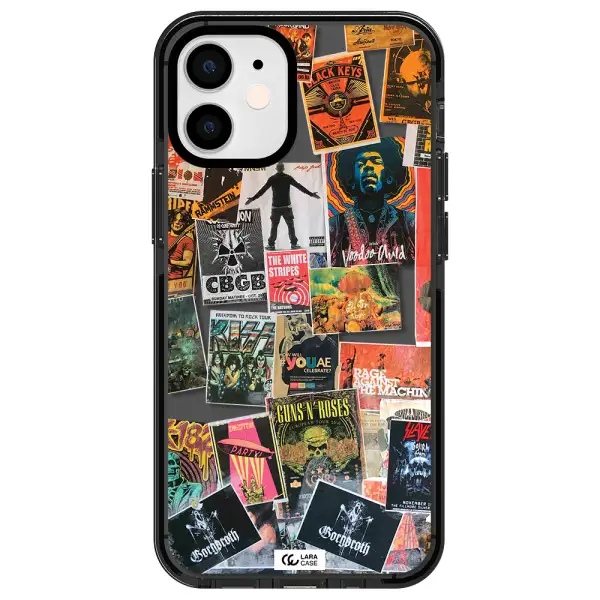 a collection of posters on a wall Apple iPhone 12 mini impact Smoke Black Case