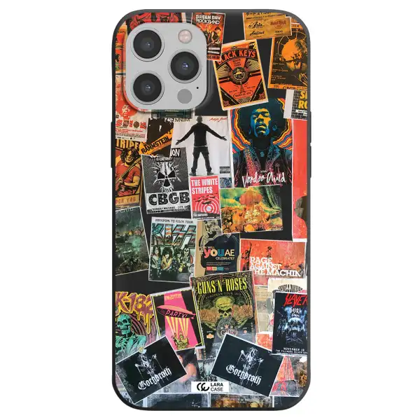 a collection of posters on a wall Apple iPhone 12 pro max Silicone black Case