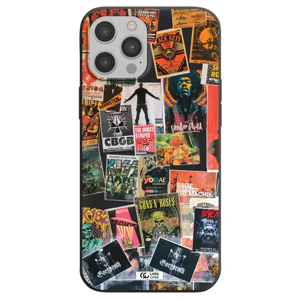 a collection of posters on a wall Apple iPhone 12 pro Silicone black Case