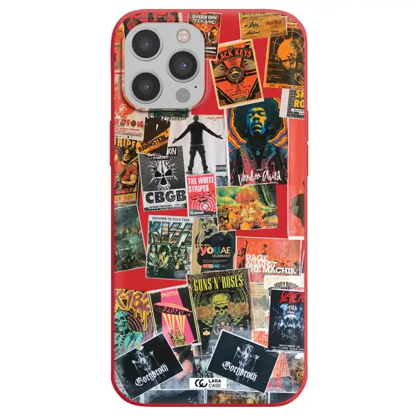 a collection of posters on a wall Apple iPhone 12 pro Silicone Imperial Red Case