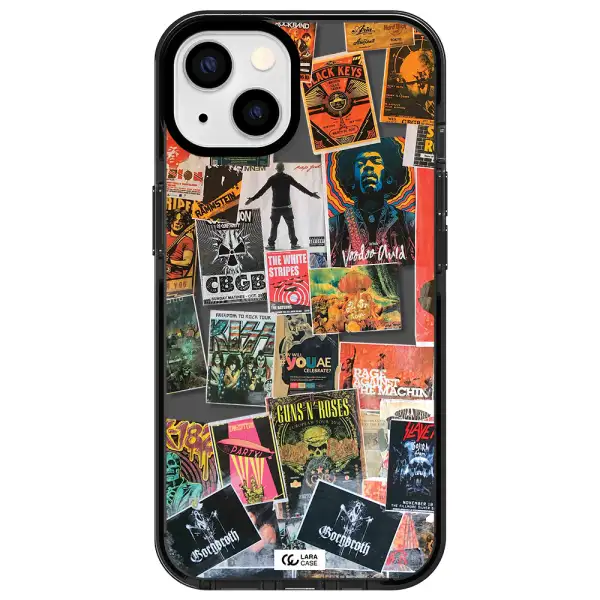 a collection of posters on a wall Apple iPhone 13 impact Smoke Black Case