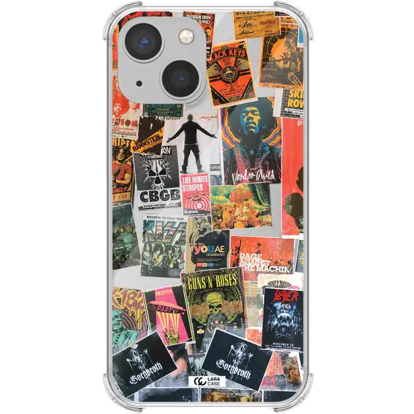 a collection of posters on a wall Apple iPhone 13 mini Clear PC Case