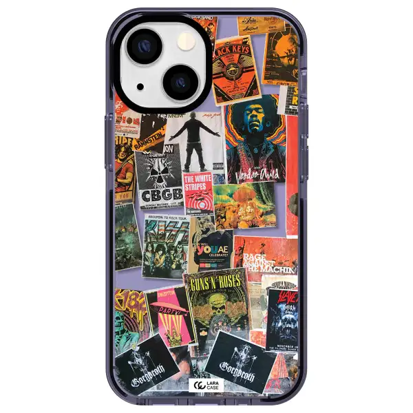 a collection of posters on a wall Apple iPhone 13 mini impact Lilac Case