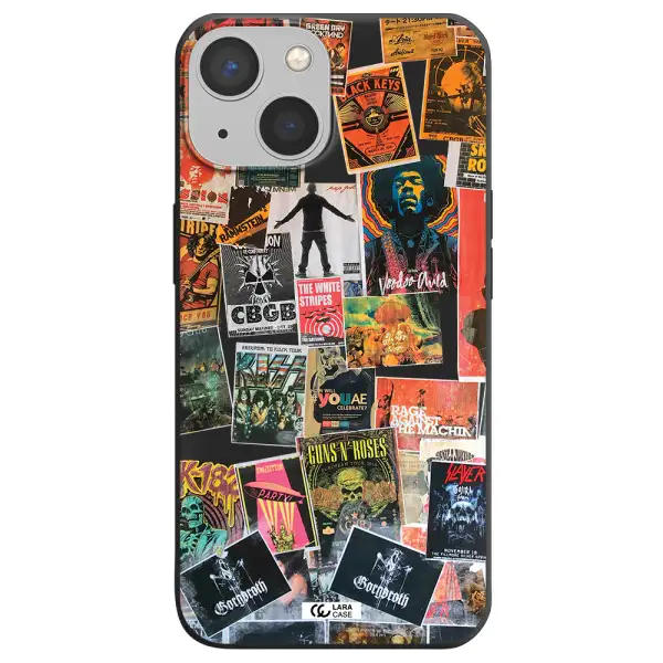a collection of posters on a wall Apple iPhone 13 mini Silicone black Case