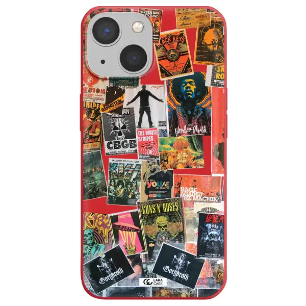 a collection of posters on a wall Apple iPhone 13 mini Silicone Imperial Red Case