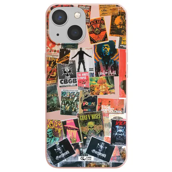 a collection of posters on a wall Apple iPhone 13 mini Silicone pastel pink Case