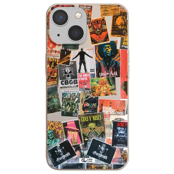 a collection of posters on a wall Apple iPhone 13 mini Silicone Stone Case