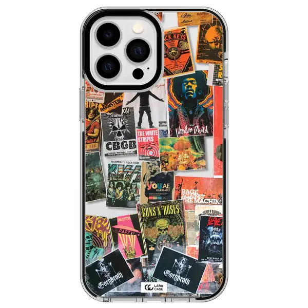a collection of posters on a wall Apple iPhone 13 Pro Max impact black border Case