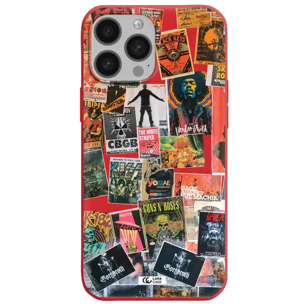 a collection of posters on a wall Apple iPhone 13 Pro Max Silicone Imperial Red Case