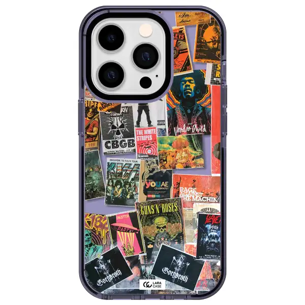 a collection of posters on a wall Apple iPhone 14 pro impact Lilac Case