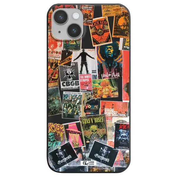 a collection of posters on a wall Apple iPhone 14 Silicone black Case