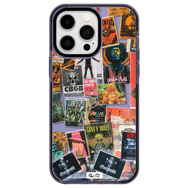 a collection of posters on a wall Apple iPhone 15 Pro Max impact Lilac Case