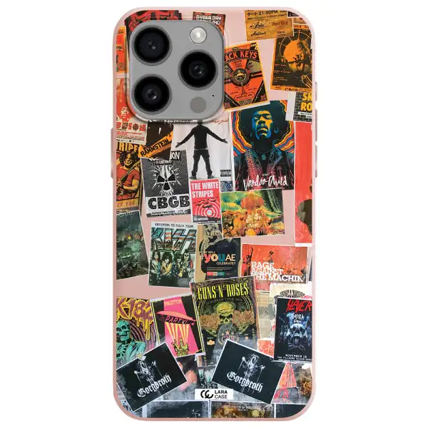 a collection of posters on a wall Apple Iphone 15 Pro max Silicone pastel pink Case