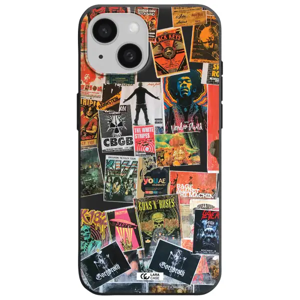 a collection of posters on a wall Apple iPhone 15 Silicone black Case