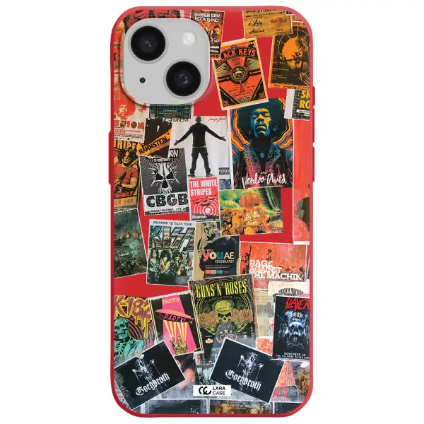 A Collection Of Posters On A Wall Apple Iphone 15 Silicone Imperial Red Case