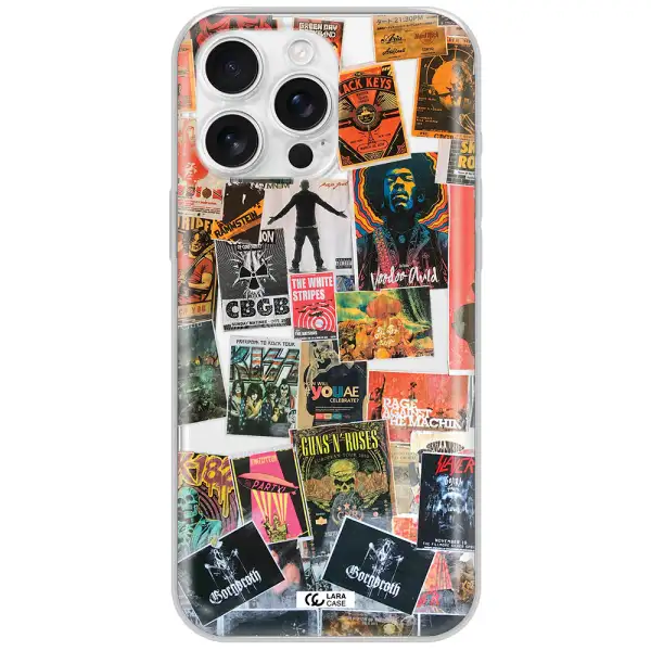 A Collection Of Posters On A Wall Apple Iphone 16 Pro Max Clear Tpu Case