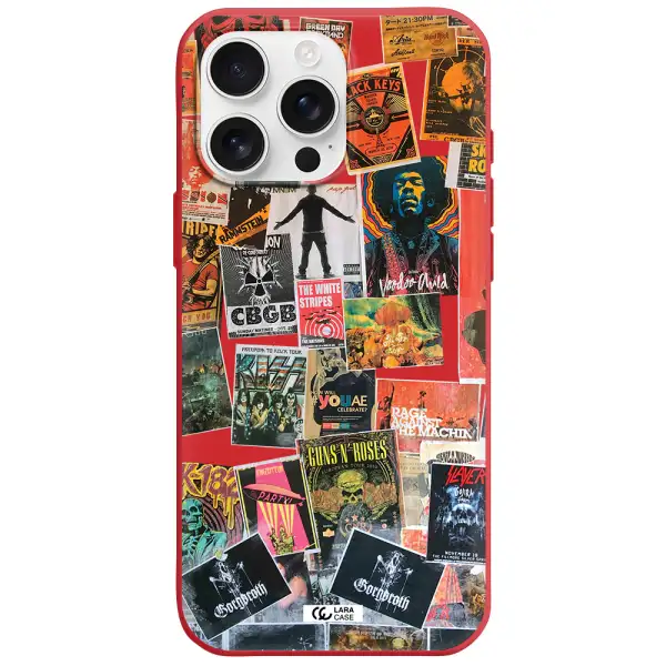 A Collection Of Posters On A Wall Apple Iphone 16 Pro Max Silicone Imperial Red Case