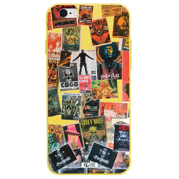 a collection of posters on a wall Apple iPhone 6 Silicone canary yellow Case