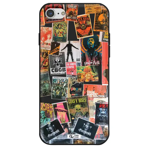 a collection of posters on a wall Apple iPhone 7 Silicone black Case