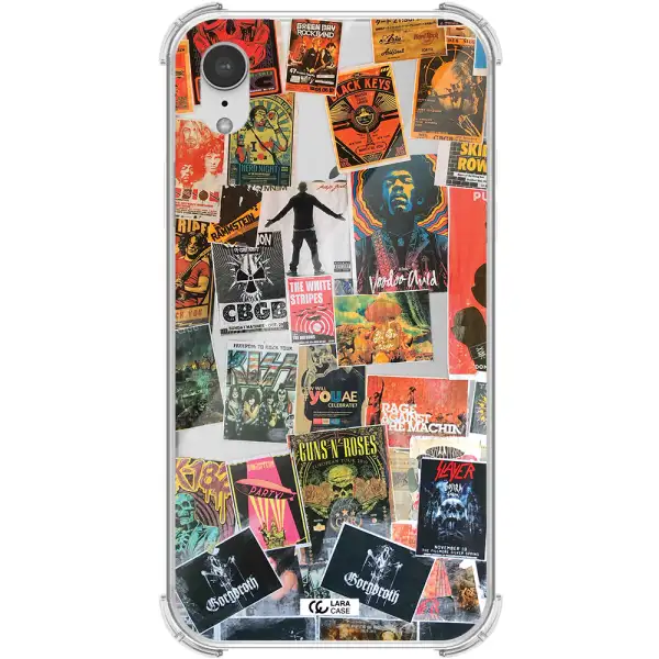 a collection of posters on a wall Apple iPhone XR Clear PC Case