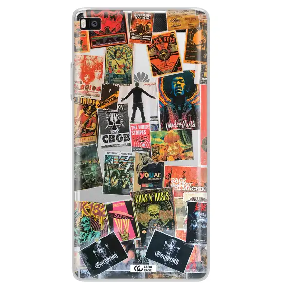 a collection of posters on a wall Huawei P8 Clear TPU Case