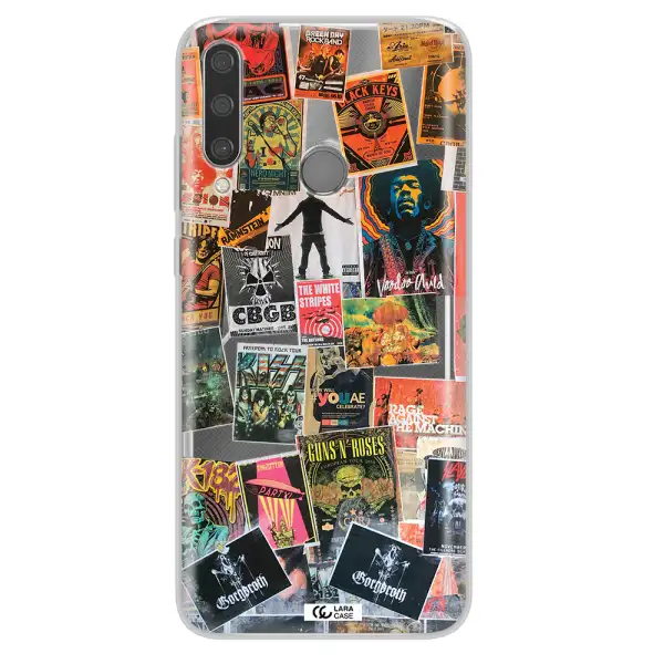 a collection of posters on a wall Huawei Y6P Clear TPU Case