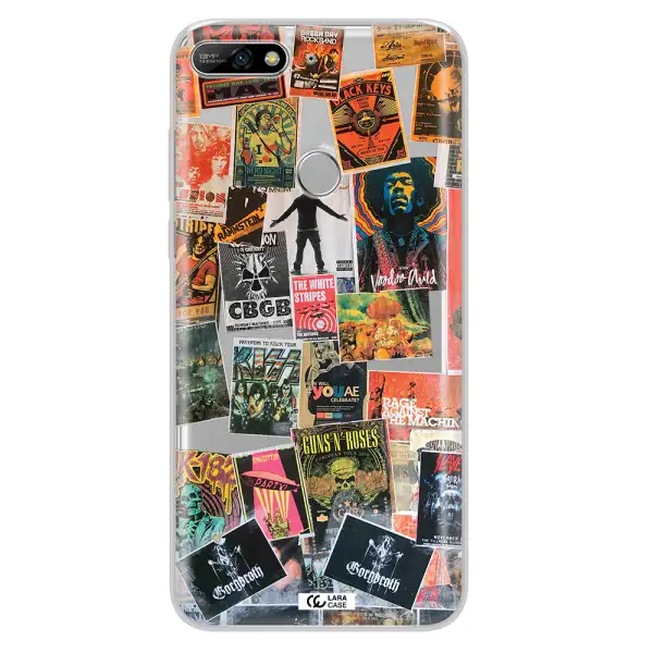 a collection of posters on a wall Huawei Y7 2018 Clear TPU Case