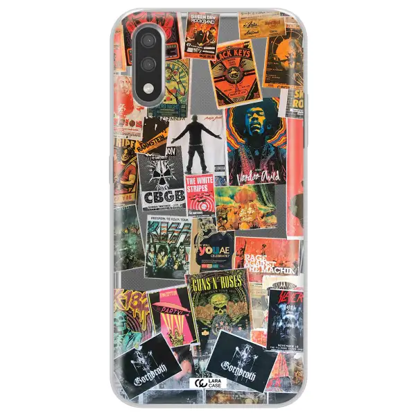 a collection of posters on a wall Samsung A01 Clear TPU Case