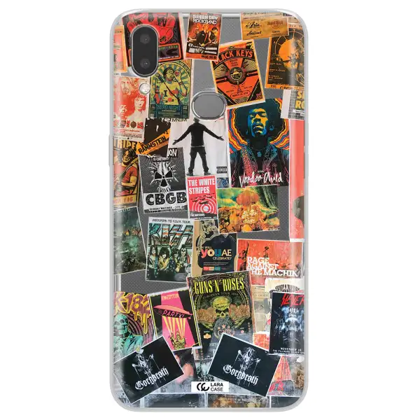 a collection of posters on a wall Samsung A10S Clear TPU Case