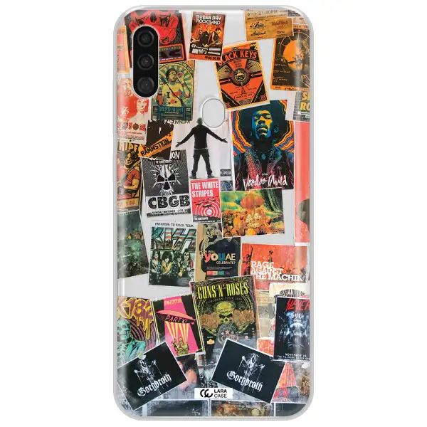 a collection of posters on a wall Samsung A11 Clear TPU Case
