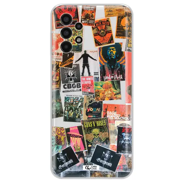 a collection of posters on a wall Samsung A13 4g Clear TPU Case
