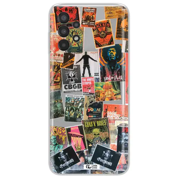 a collection of posters on a wall Samsung A13 Clear TPU Case