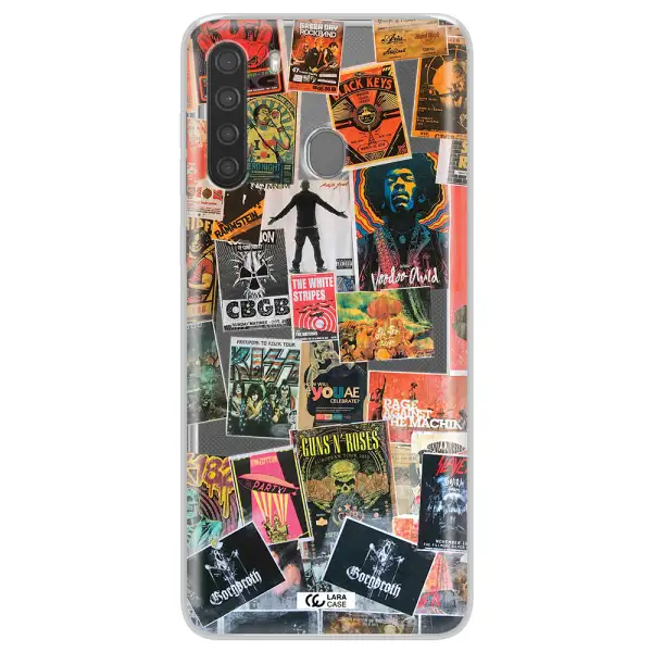 a collection of posters on a wall Samsung A21 Clear TPU Case