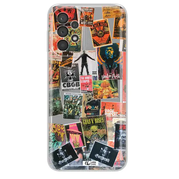 A Collection Of Posters On A Wall Samsung A23 5G Clear Tpu Case